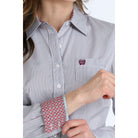 Women's Cinch Long Sleeve White Striped Button Up Shirt MSW9164271