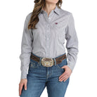 Women's Cinch Long Sleeve White Striped Button Up Shirt MSW9164271