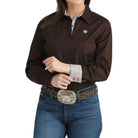 Women's Cinch Brown Button Down Long Sleeve Shirt MSW9165086
