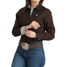 Women's Cinch Brown Button Down Long Sleeve Shirt MSW9165086