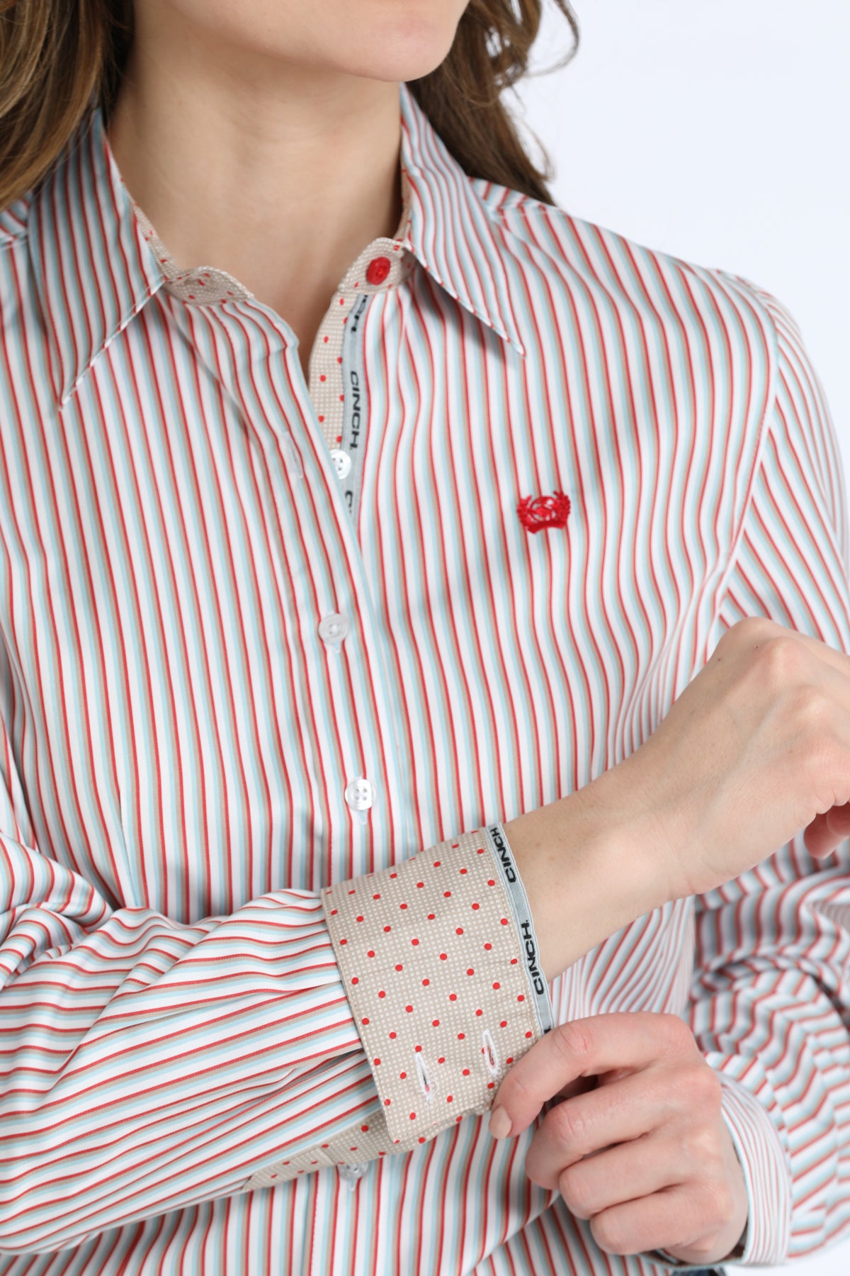 Women's Cinch Long Sleeve Striped Button Up Shirt MSW9165090