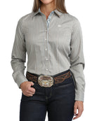 Cinch Women's Long Sleeve Light Blue Striped Button Up Shirt MSW9165092