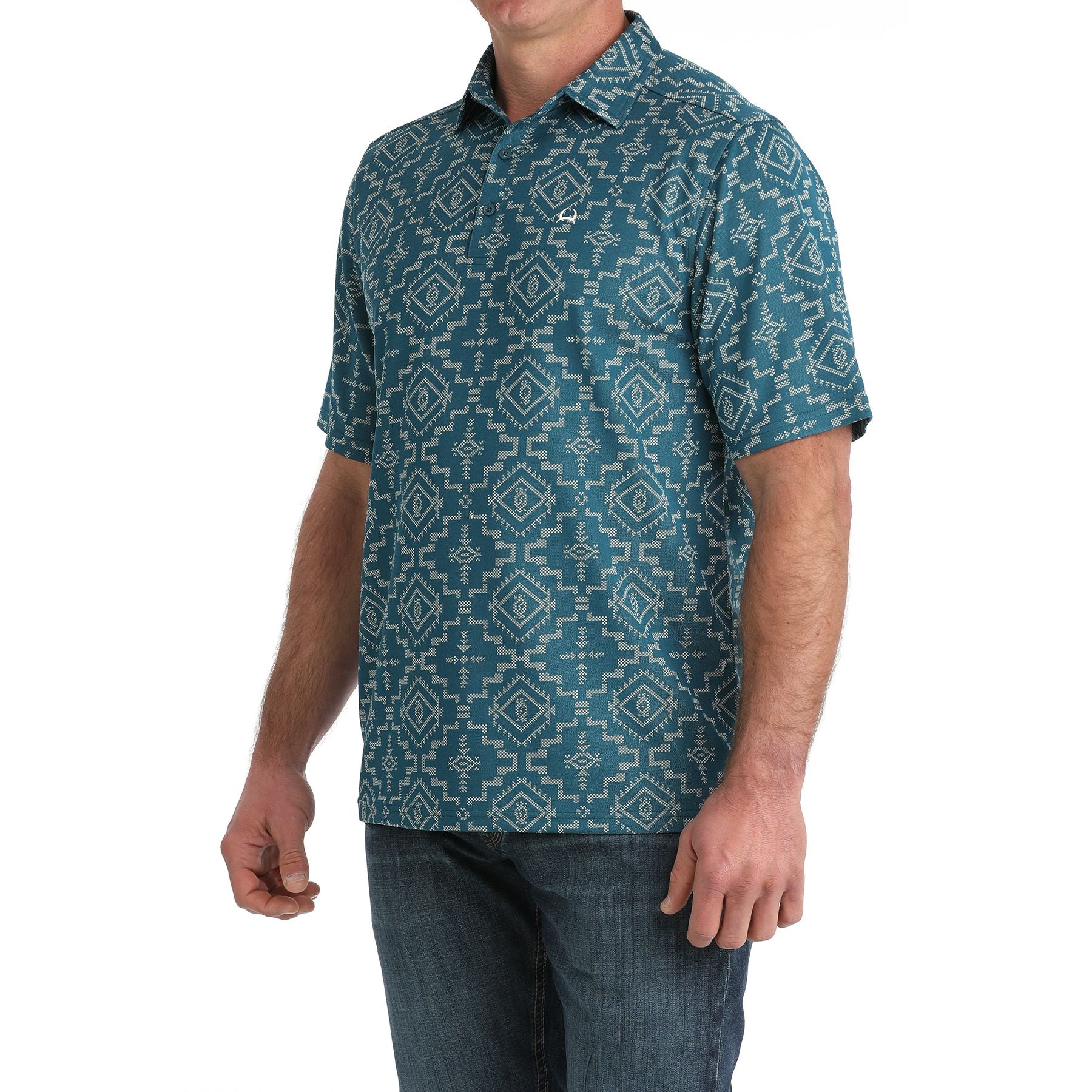 Men's Cinch Blue Aztec Arenaflex Print Short Sleeve Shirt MTK1865037