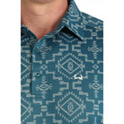Men's Cinch Blue Aztec Arenaflex Print Short Sleeve Shirt MTK1865037