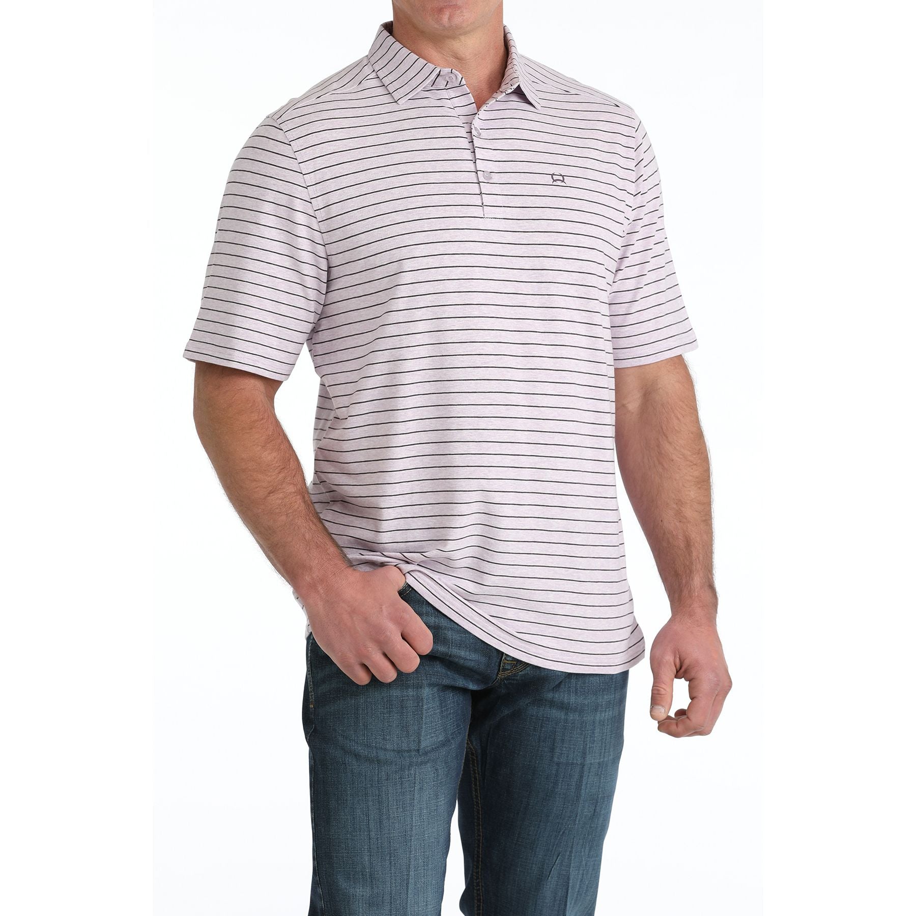 Men's Cinch Lilac Striped Short Sleeve Polo MTK1865041