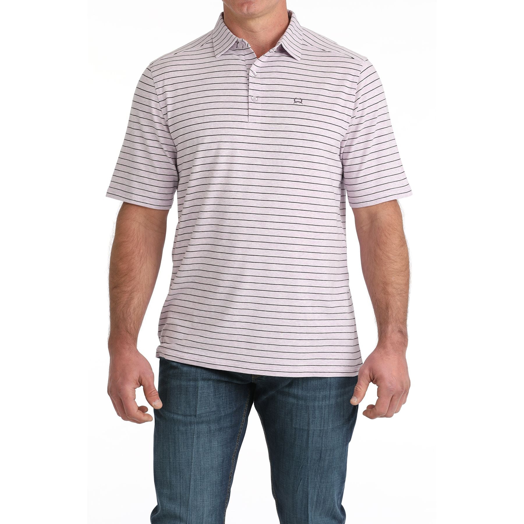 Men's Cinch Lilac Striped Short Sleeve Polo MTK1865041
