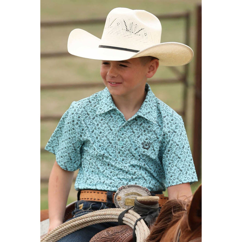 Boy's Cinch Blue Printed Polo MTK7600014