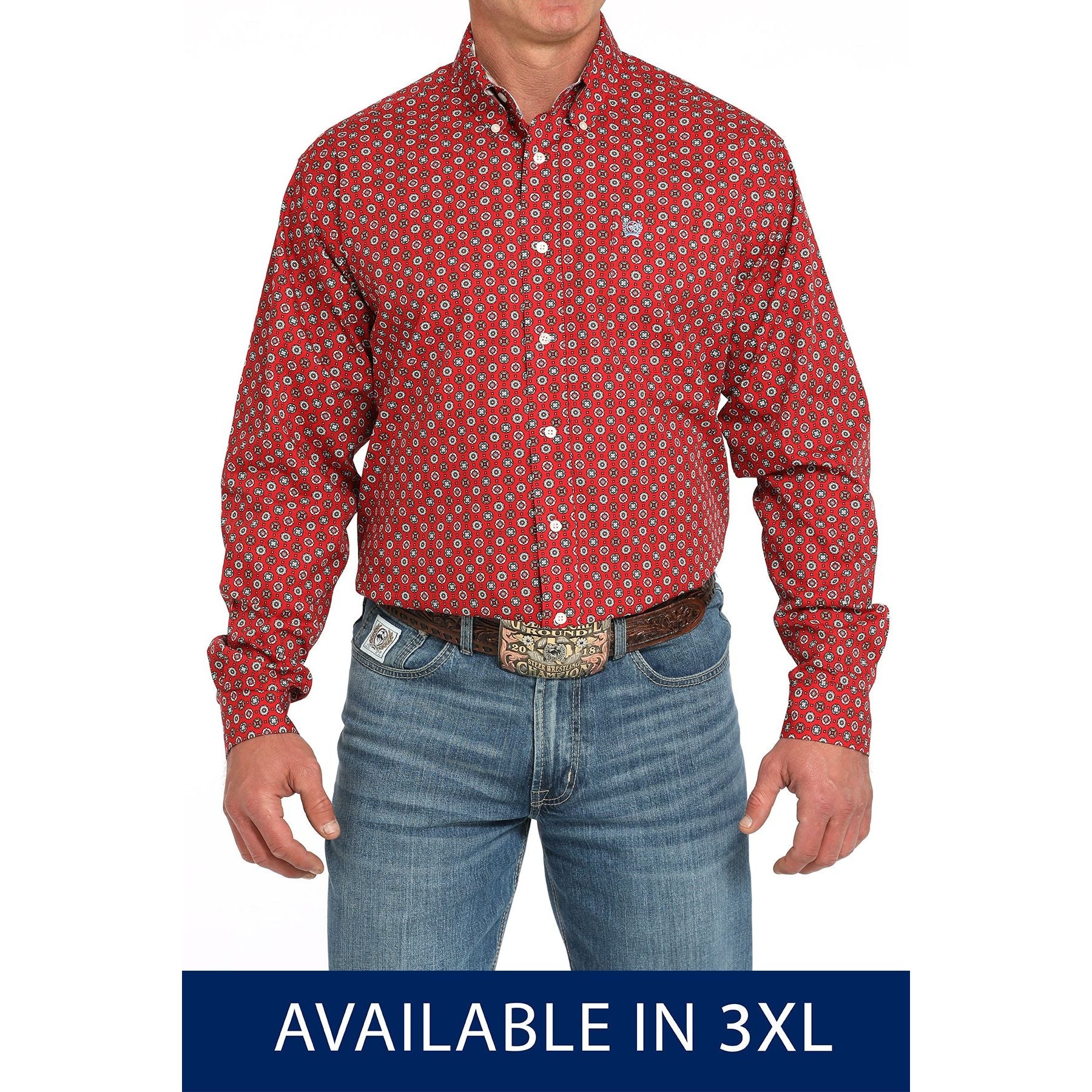 Men's Cinch Red Long Sleeve Patterned Button Down Shirt MTW105945X-RED - Crazy House Western Wear
