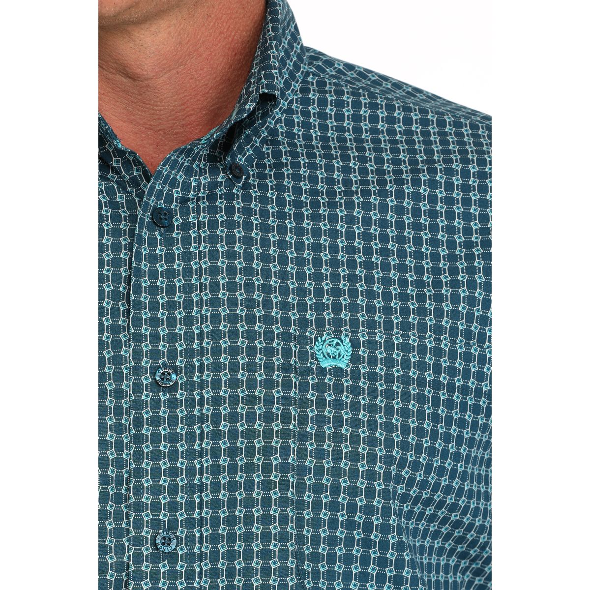 Men's Cinch Blue Geometric Blue Print Button Up Shirt MTW1105898