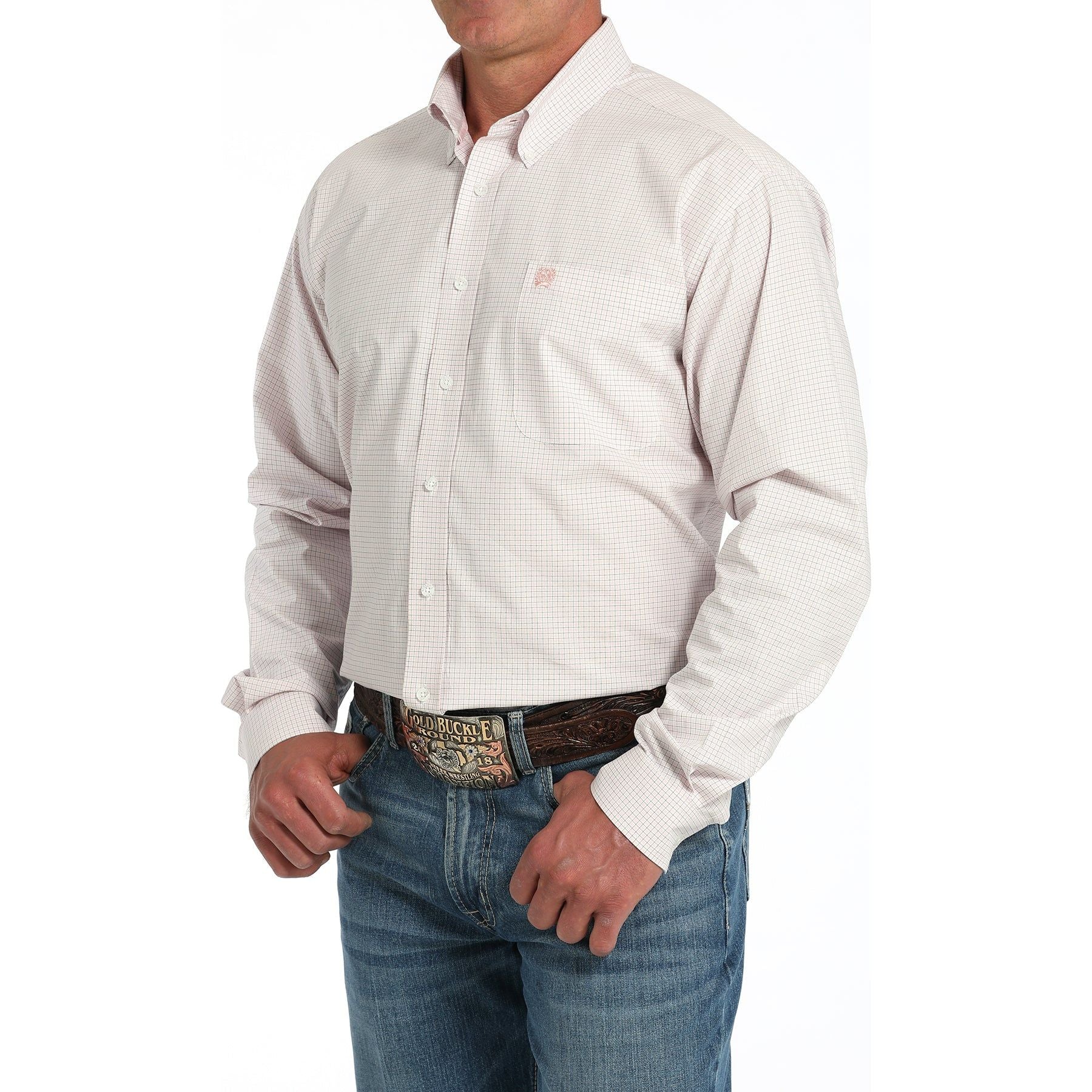 Men's Cinch Button Up White Long Sleeve Shirt MTW1105912 - Crazy House Western Wear