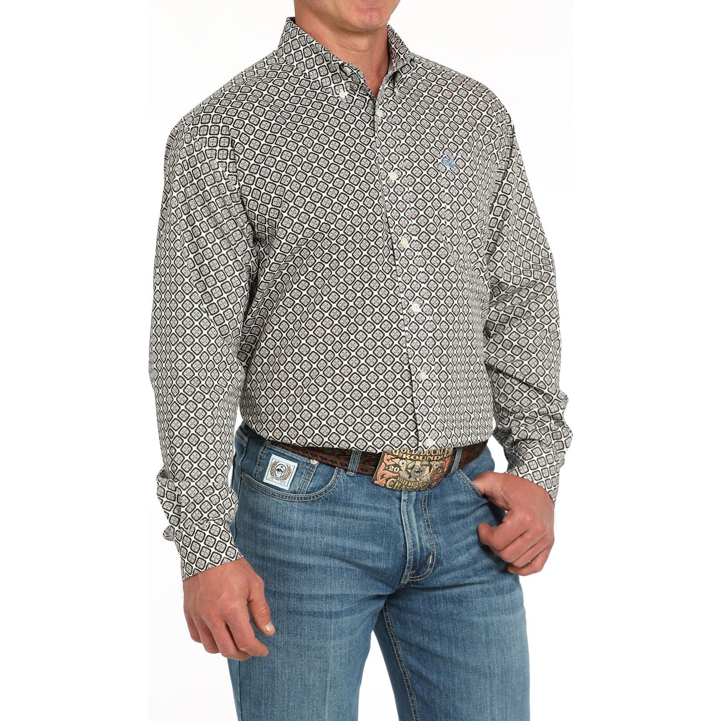 Men's Cinch Scalloped Diamond Long Sleeve Button Down Shirt MTW1105950-CRE - Crazy House Western Wear