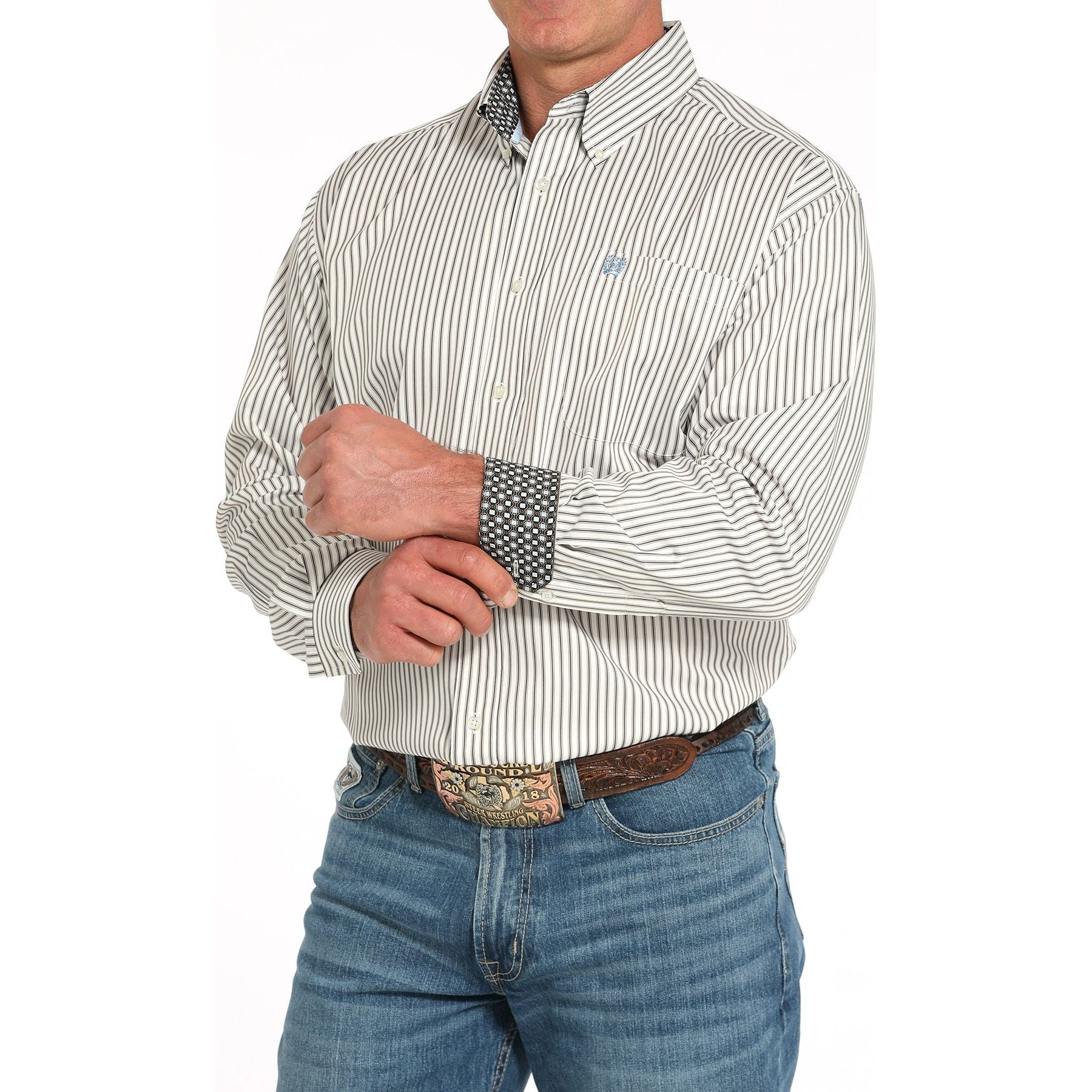 Men's Cinch Striped Print Long Sleeve Button-down Shirt