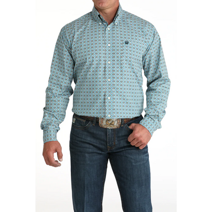 Men's Cinch Blue Print Long SLeeve Button Down Shirt MTW1105955 - Crazy House Western Wear