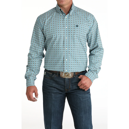 Men's Cinch Blue Print Long SLeeve Button Down Shirt MTW1105955 - Crazy House Western Wear