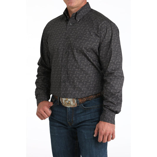 Men's Cinch Charcoal Paisley Print Classic Fit Button Down Shirt MTW1105959