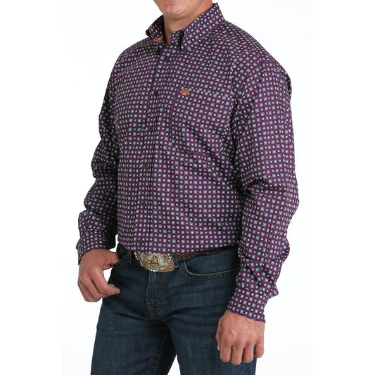 Men's Cinch Purple Geometric Print Long Sleeve Button Up MTW1105974