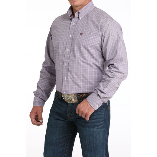 Men's Cinch Light Purple Plaid Print Western Shirt MTW1105976