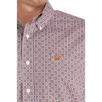 Men's Cinch Brown Geometric Print Long Sleeve Shirt MTW1105977
