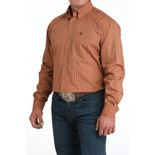 Men's Cinch Brown Geometric Print Long Sleeve Shirt MTW1105978