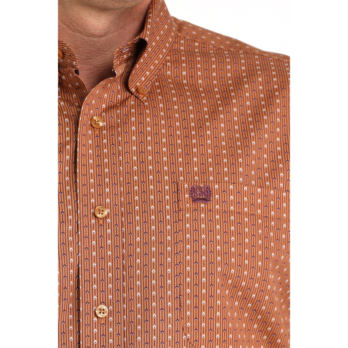 Men's Cinch Brown Geometric Print Long Sleeve Shirt MTW1105978
