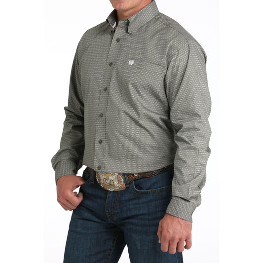 Men's Cinch Olive Diamond Print Long Sleeve Button Down MTW1105981
