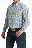Men's Cinch Light Blue Plaid Long Sleeve Shirt MTW1106000