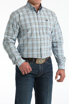 Men's Cinch Light Blue Plaid Long Sleeve Shirt MTW1106000