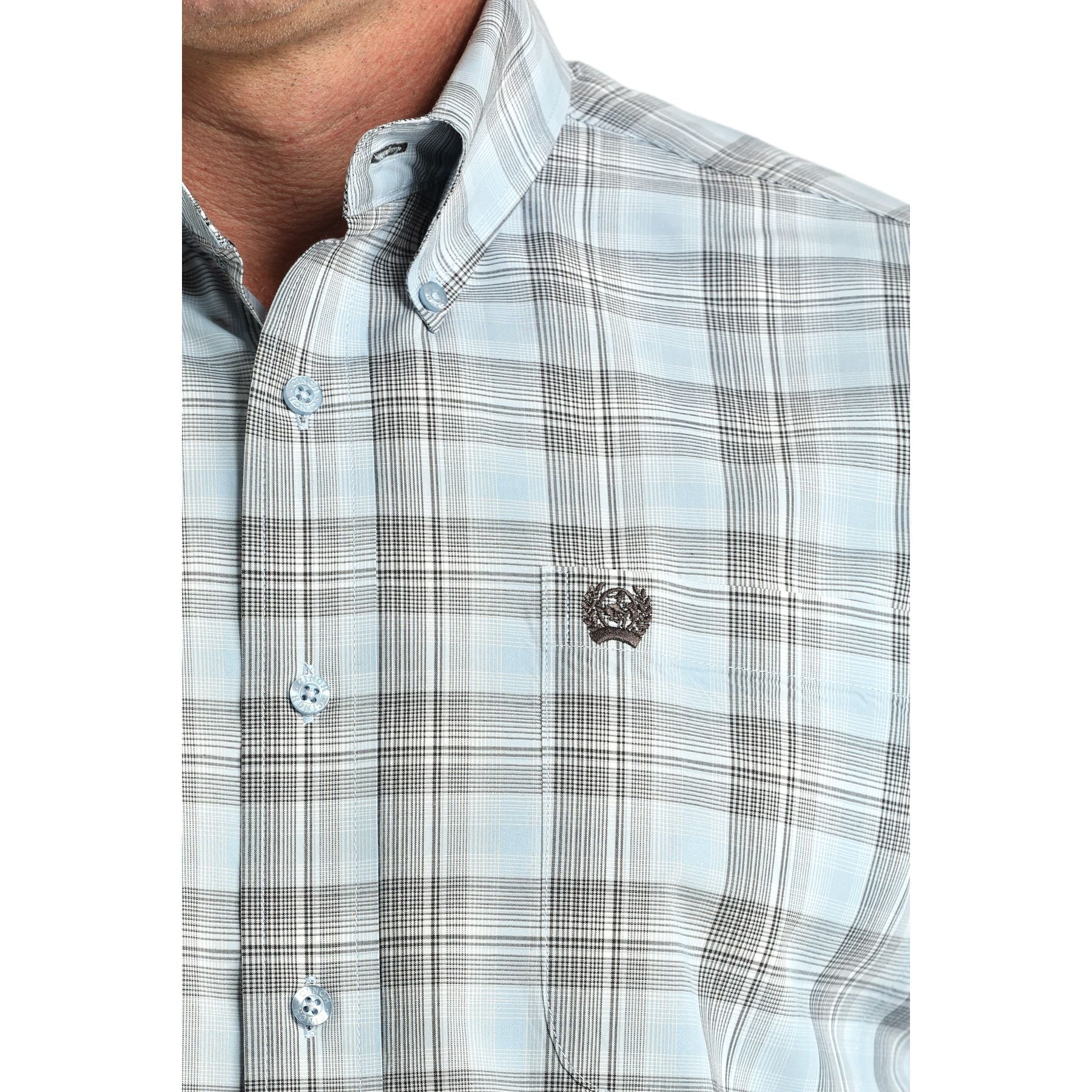Men's Cinch Light Blue Plaid Long Sleeve Shirt MTW1106000