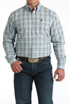 Men's Cinch Light Blue Plaid Long Sleeve Shirt MTW1106000