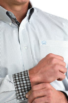 Men's Cinch White Stripe Long Sleeve Button Shirt MTW1106003