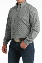 Men's Cinch Gray Geometric Print Button-Down Shirt MTW1106005