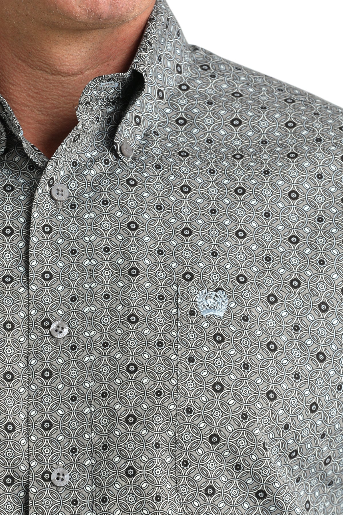 Men's Cinch Gray Geometric Print Button-Down Shirt MTW1106005