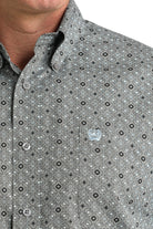 Men's Cinch Gray Geometric Print Button-Down Shirt MTW1106005