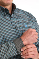 Men's Cinch Brown/Blue Small Plaid Classic Fit Button-Down Western Shirt MTW1106006