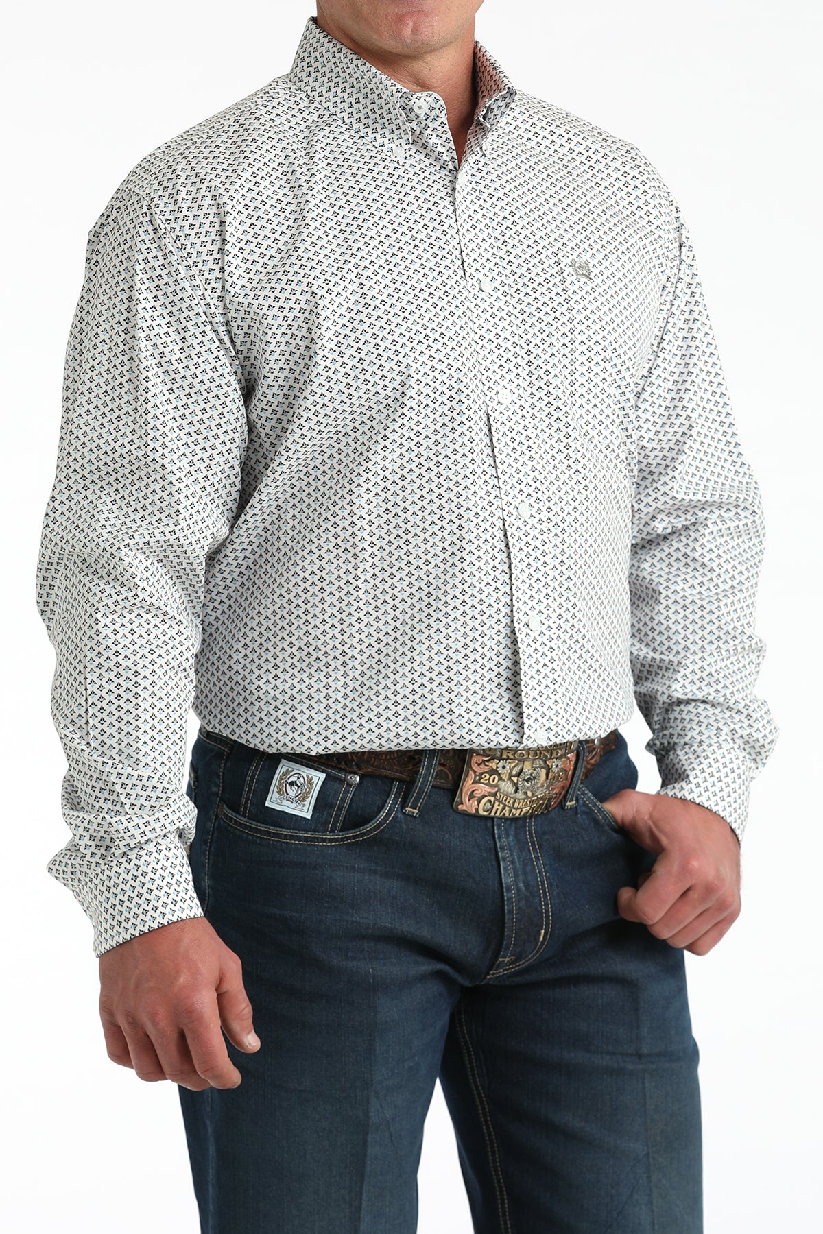 Men's Cinch White Printed Long Sleeve Shirt MTW1106013