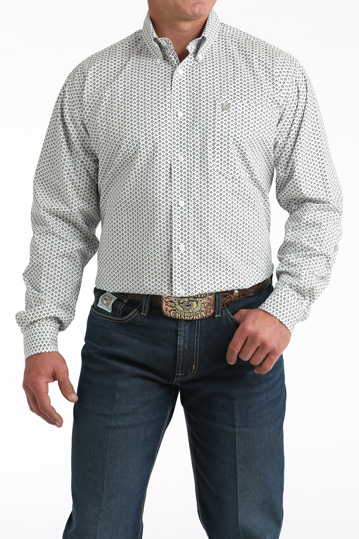 Men's Cinch White Printed Long Sleeve Shirt MTW1106013