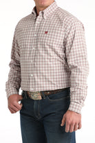 Men's Cinch White/Red Small Plaid Classic Fit Button-Down Western Shirt MTW1106015