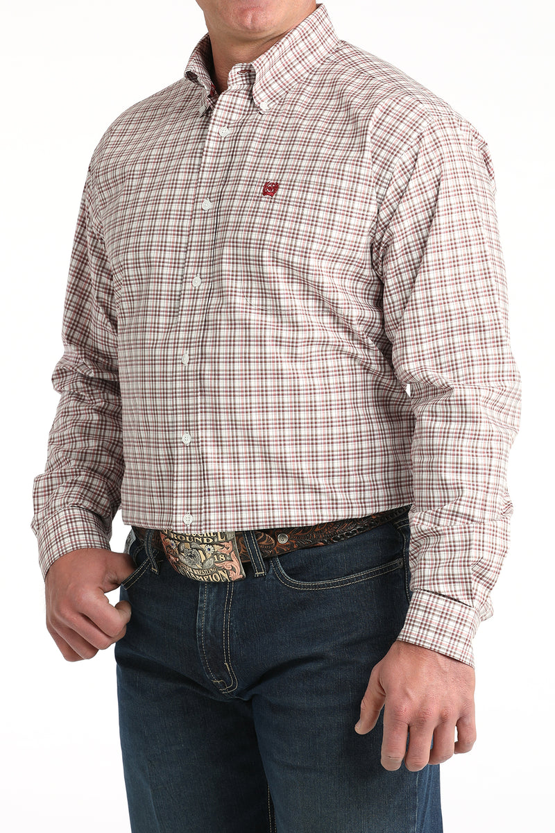 Men's Cinch White/Red Small Plaid Classic Fit Button-Down Western Shirt MTW1106015