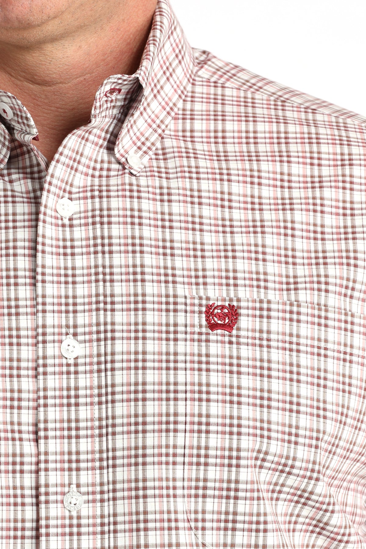 Men's Cinch White/Red Small Plaid Classic Fit Button-Down Western Shirt MTW1106015