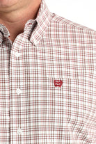 Men's Cinch White/Red Small Plaid Classic Fit Button-Down Western Shirt MTW1106015