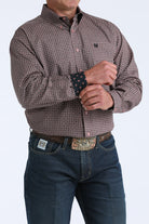 Men's Cinch Pink Square Stitch Print Classic Fit Button-down Western Shirt MTW1106016