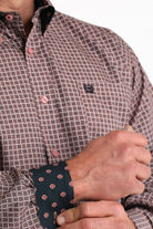 Men's Cinch Pink Square Stitch Print Classic Fit Button-down Western Shirt MTW1106016