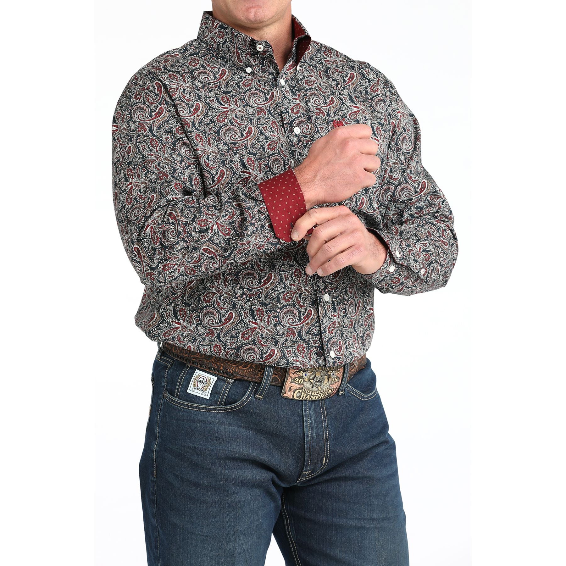 Men's Cinch Navy Printed Long Sleeve Button Up Shirt MTW1106023