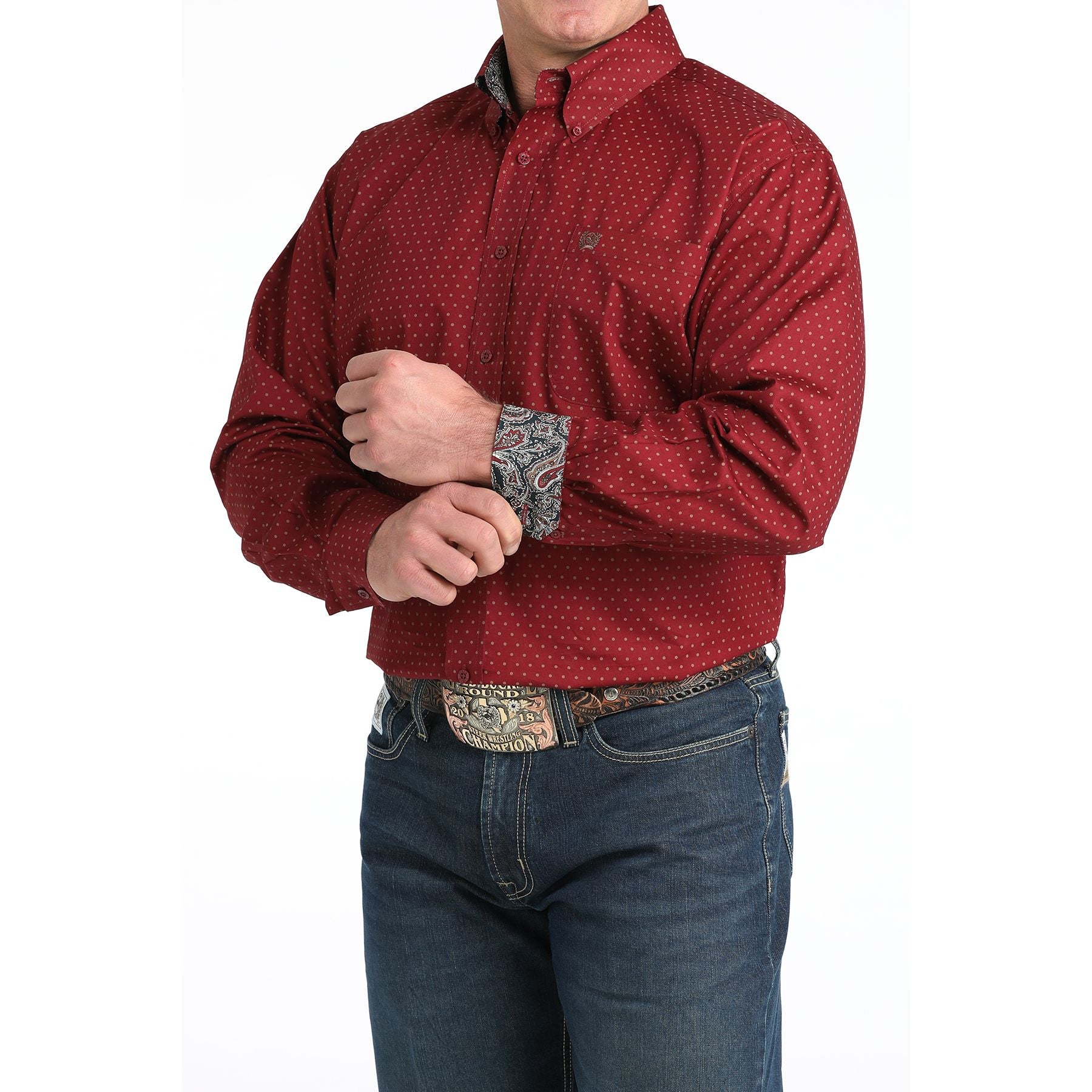 Men's Cinch Burgundy Long Sleeve Button Up Shirt MTW1106024