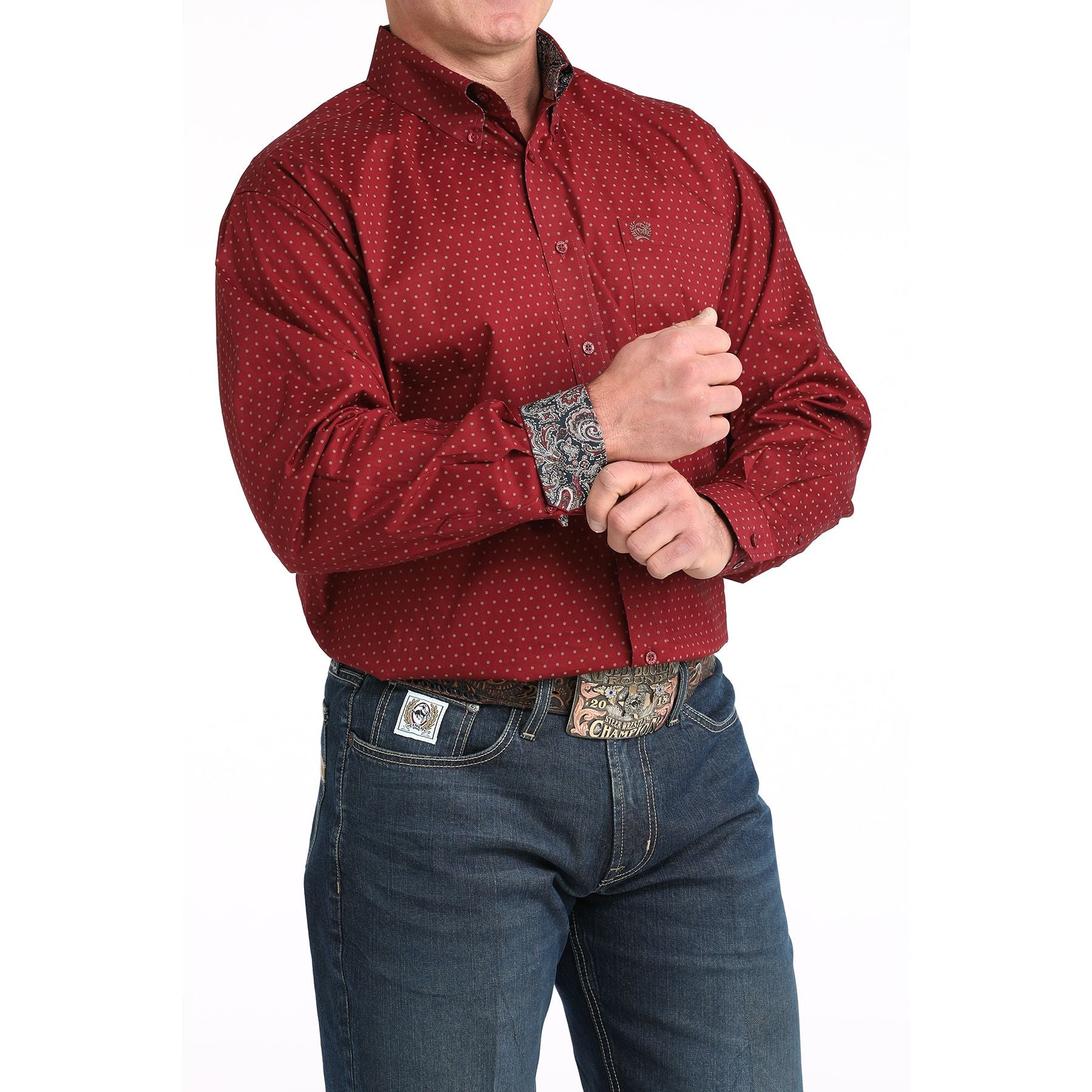 Men's Cinch Burgundy Long Sleeve Button Up Shirt MTW1106024