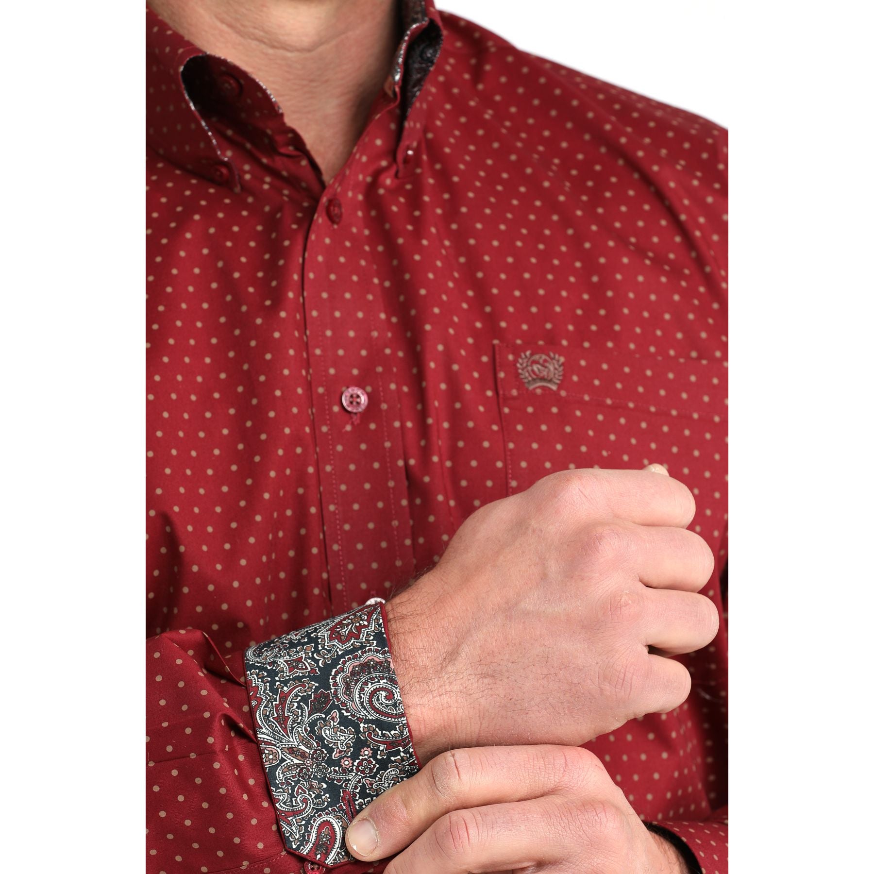 Men's Cinch Burgundy Long Sleeve Button Up Shirt MTW1106024