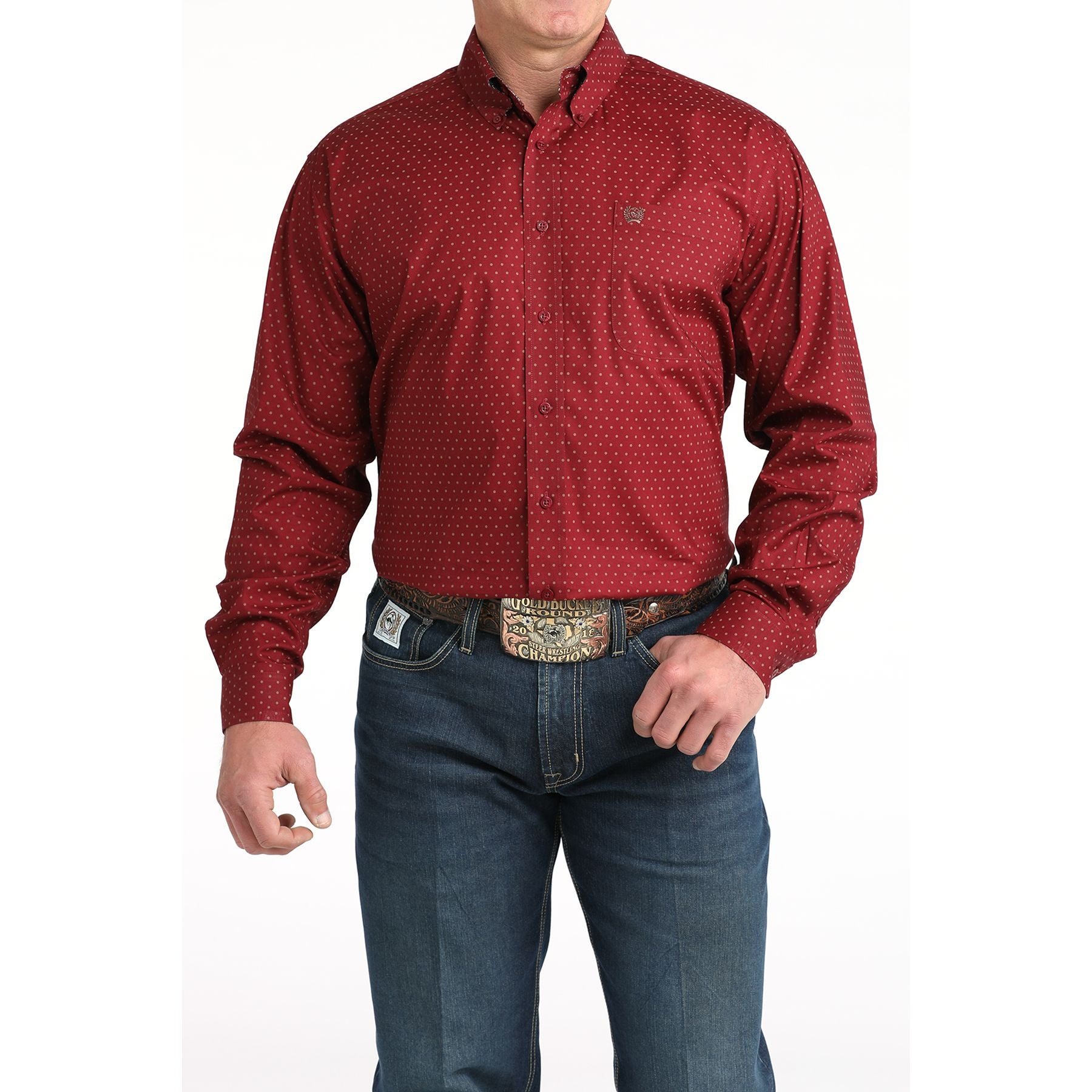 Men's Cinch Burgundy Long Sleeve Button Up Shirt MTW1106024