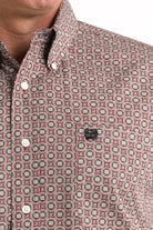 Men's Cinch Long Sleeve Burgundy Printed Button Up Shirt MTW1106025