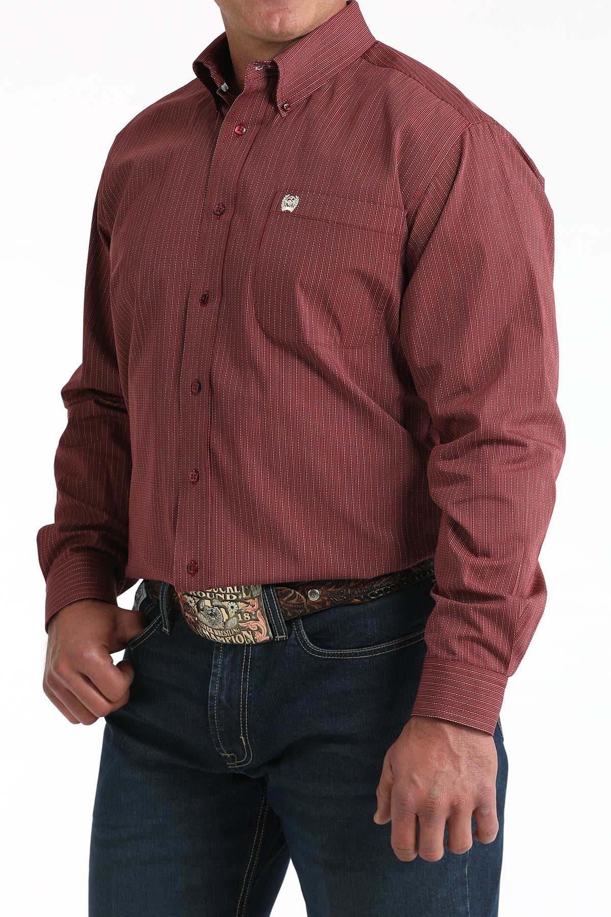 Men's Cinch Burgundy/White Classic Fit Button-Down Western Shirt MTW1106026