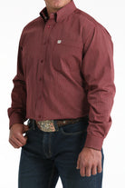 Men's Cinch Burgundy/White Classic Fit Button-Down Western Shirt MTW1106026